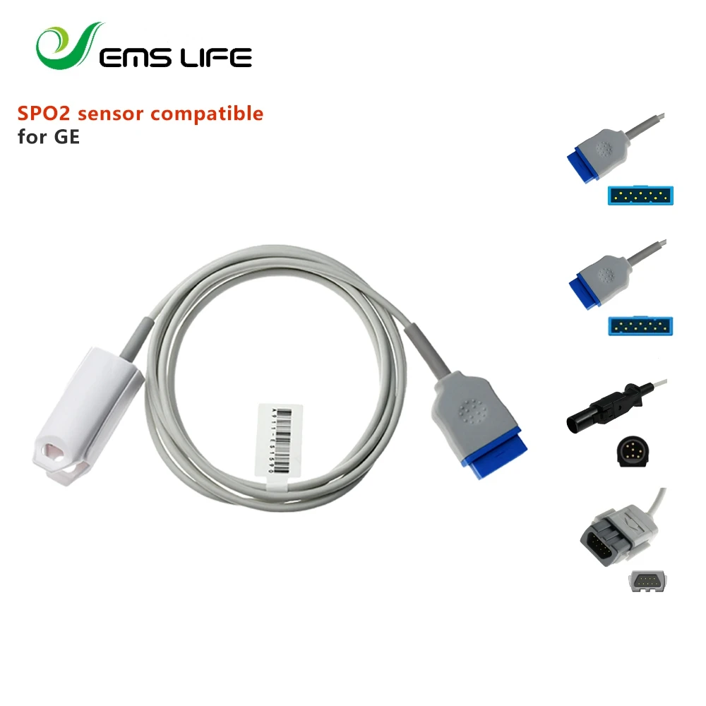 Reusable Hospital Clinic Adult Finger Clip Spo2 Sensor Compatible with GE Brand Silicon Ymodel