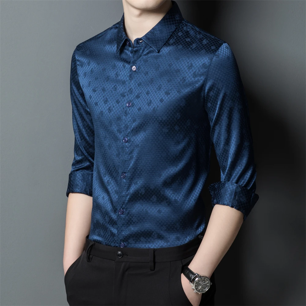 Handsome Men Shirts Long Sleeve Real Silk Luxury Business Casual Spring New Quality Soft Comfortable Easy Care Camisas De Hombre