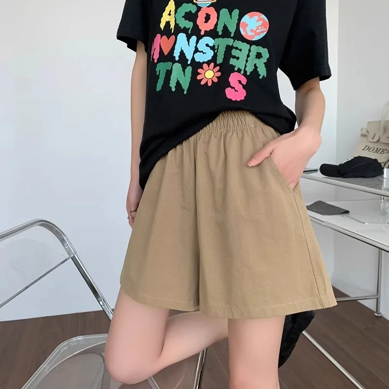 Solid Color Shorts Women High-waisted Loose Thin A-line Wide-legged Casual Trousers Summer Korean Style Versatile Shorts Female