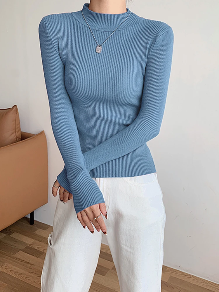 2024 Autumn Winter Sweaters Pullovers Women Long Sleeve Tops Turtleneck Knitted Sweater Slim Chic Clothes Solid Top Pull Femme