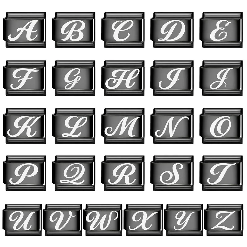 Name Customization Black English Letters Charm Bracelet Italian Charm Links Fit 9mm Bracelet Stainless Steel Making DIY Jewelrys