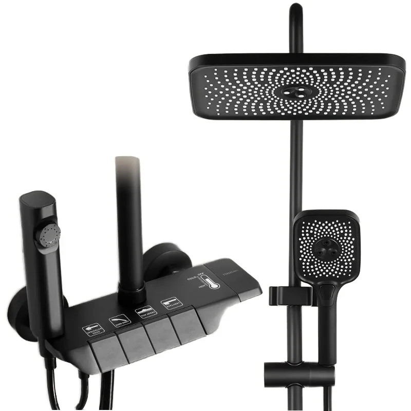 Modern Brass Showerhead Wall Mounted Piano Button Bathroom Shower Set