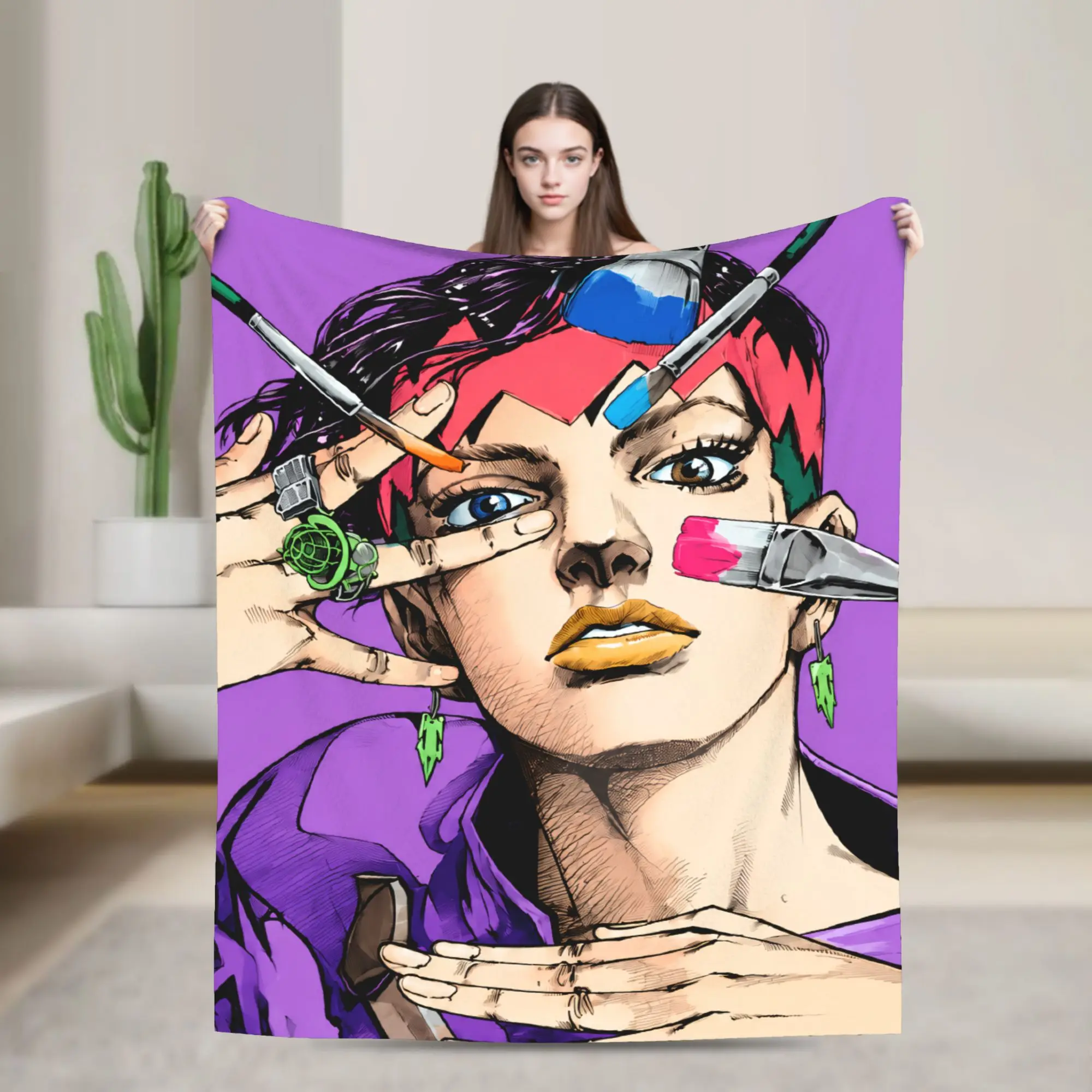 JoJos Bizarres Adventures Flannel Throw Blankets Japan Anime Blanket for Bedding Travel Lightweight Bedroom Quilt