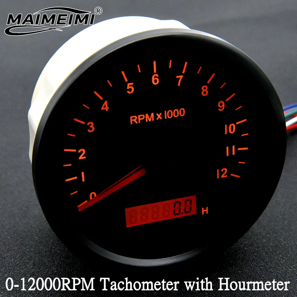 0-12000RPM Waterproof 85mm RPM Tachometer Gauge 12000rpm Gauge with Hourmeter  with Backlight for Car Motorcycle Boat 12V/24V