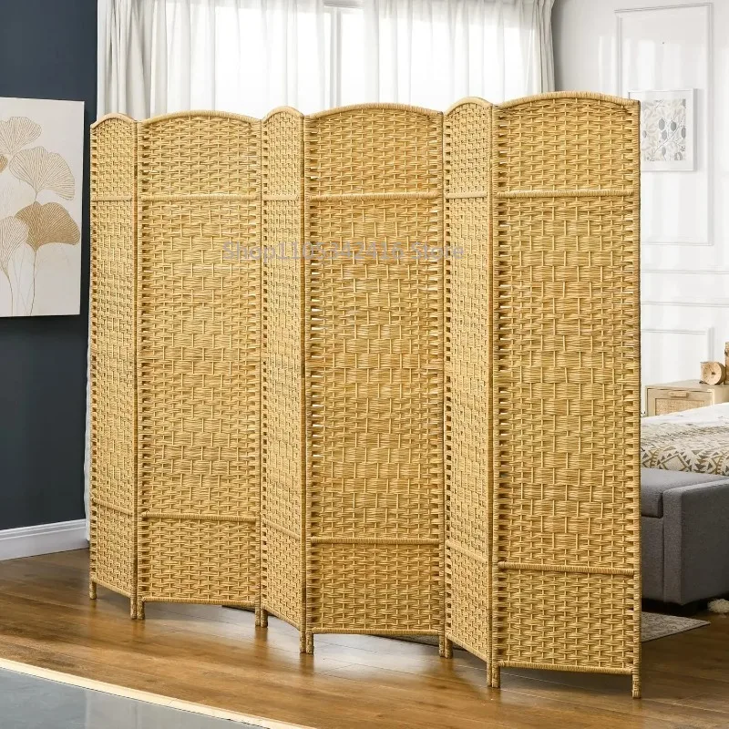 6-Panel Folding Privacy Screen 6ft Tall, Hand Woven Freestanding Wall Partition for Home Office Bedroom Interior Decoration Use