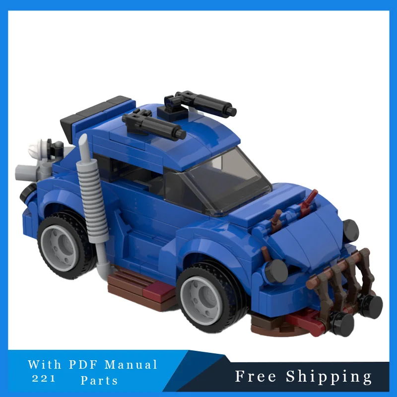 

221 детали MOC, синий мини-креативный автомобиль, технология, кирпичи, строительные блоки, модель, креативный дисплей, игрушка для детей, сделай сам, сборка, праздничный подарок