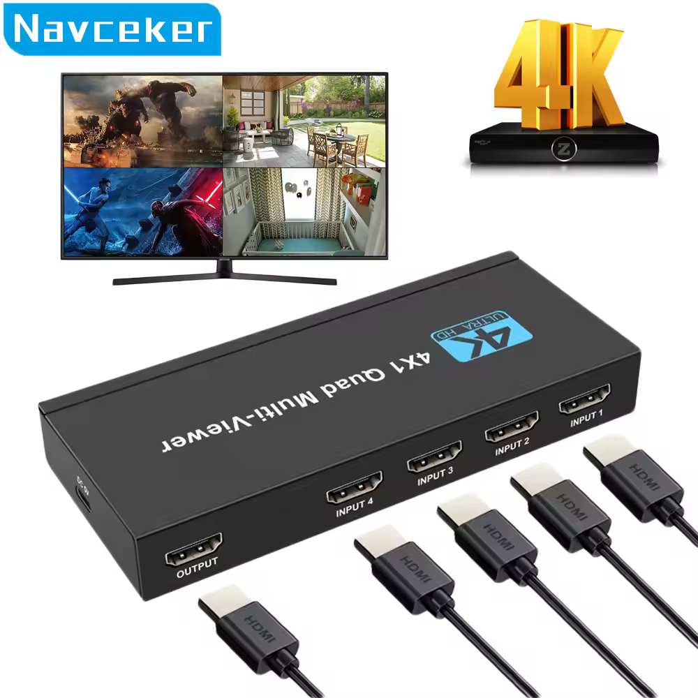 4K HDMI-compatible Multiviewer 4x1 1080P Quad Screen Multi Viewer HDMI Multi-Viewer Splitter Seamless Switcher with IR for PC
