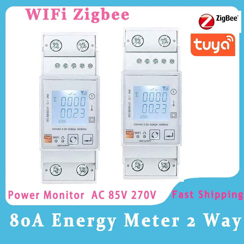 

Измеритель электроэнергии на Din-рейке, вольтметр-амперметр с Wi-Fi, дальность измерения до 80 А, частота-45 Гц и 65 Гц