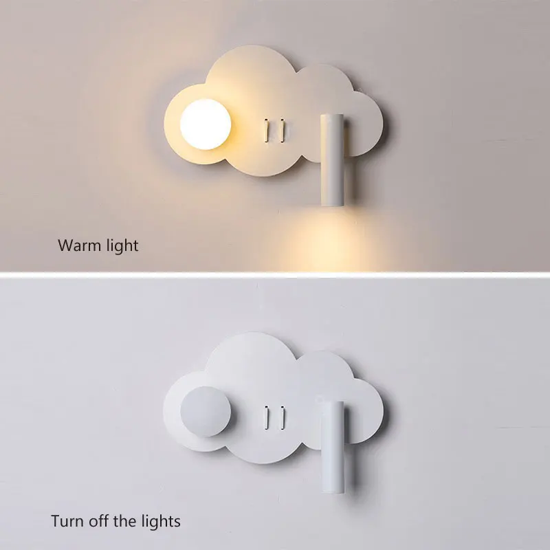 Cloud Wall Lamp Nordic Minimalist Bedroom Bedside Spotlight Children\'s Room With Switch Led Eye Protection Reading Wall Lamp