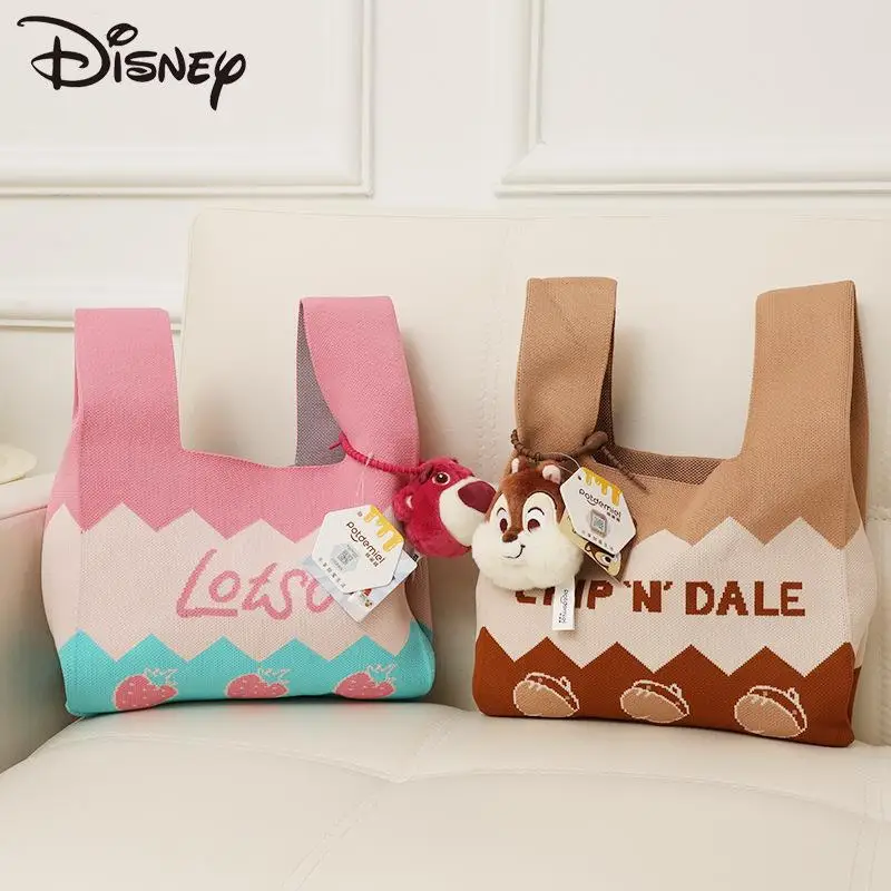 Kawaii Disney Anime Hobby Lotso Donald Duck Chip An' Dale Cartoon Vest Knitted Bag Large Capacity Tote Bag with Doll