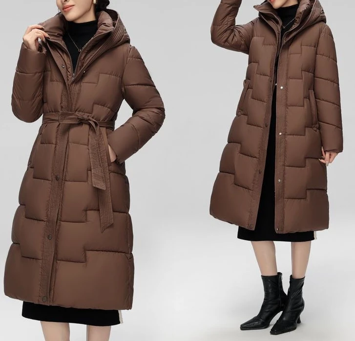 2026 New Cotton Clothes Women's Clothing Long Over The Knee Hooded Waist Thin Winter Thickened Coat