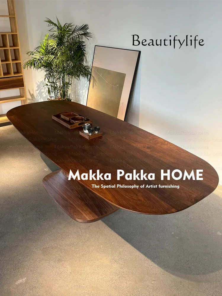 high-end special-shaped dining table high-end desk Medieval retro oval solid wood dining table creative