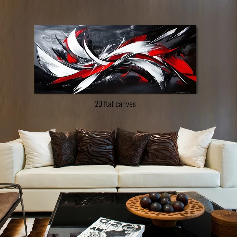 1 piece of abstract decorative painting, featuring black, white, and red dynamic lines, frameless, 2D flat