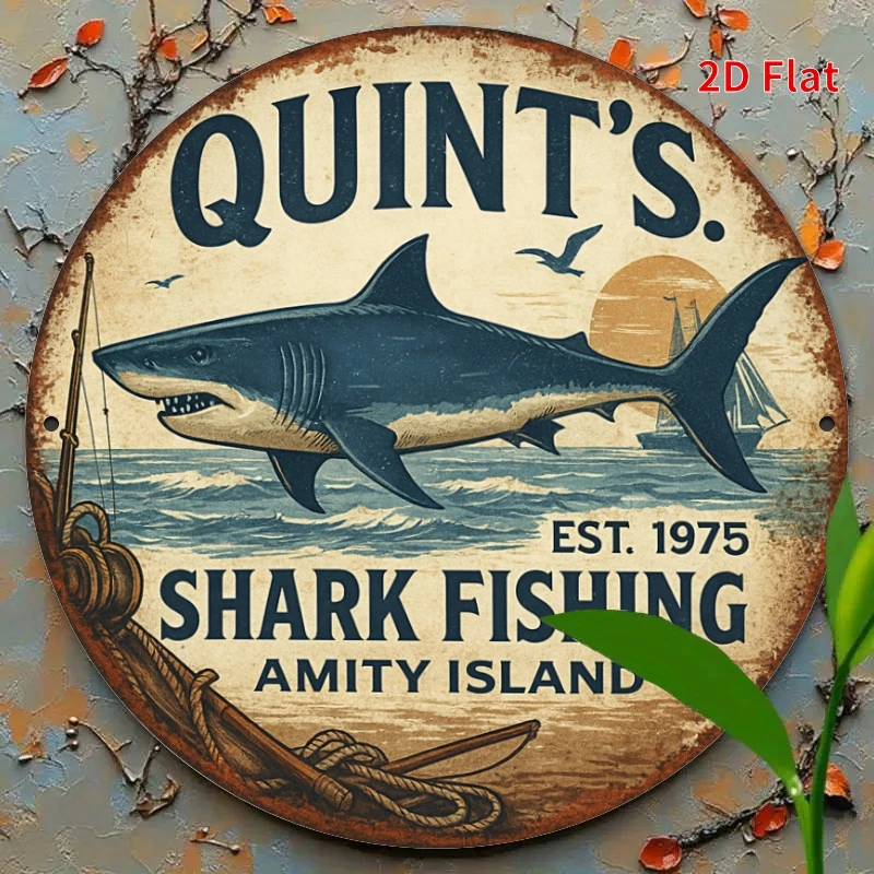 A 7.87X7.87 inch Aluminum Shark Fishing Vintage Metal Sign | Beach House, Man Cave Wall Decor, Fishing Enthusiast Gift, Shark Wa