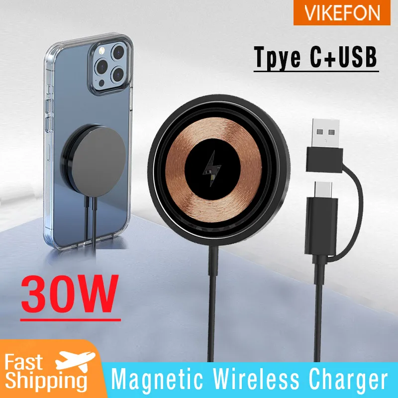 Fast  Magnetic 30W Wireless Charger for IPhone 15 14 13 Pro Max Samsung Xiaomi  Chargers Induction Quick Charging Dock Station