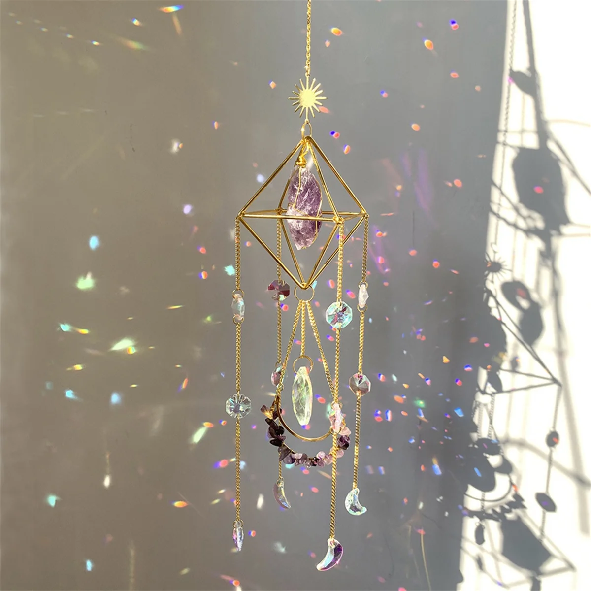 

ABIYY-Suncatcher Crystal Boho Decor, Purple Gemstone Sun Catcher Hanging for Windows, Housewarming Spiritual Gift