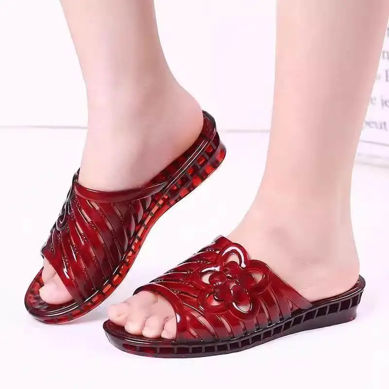 Sandalias de gelatina de cristal para mujer, talla grande, con soporte de plástico, antideslizantes para baño, sandalias de p...