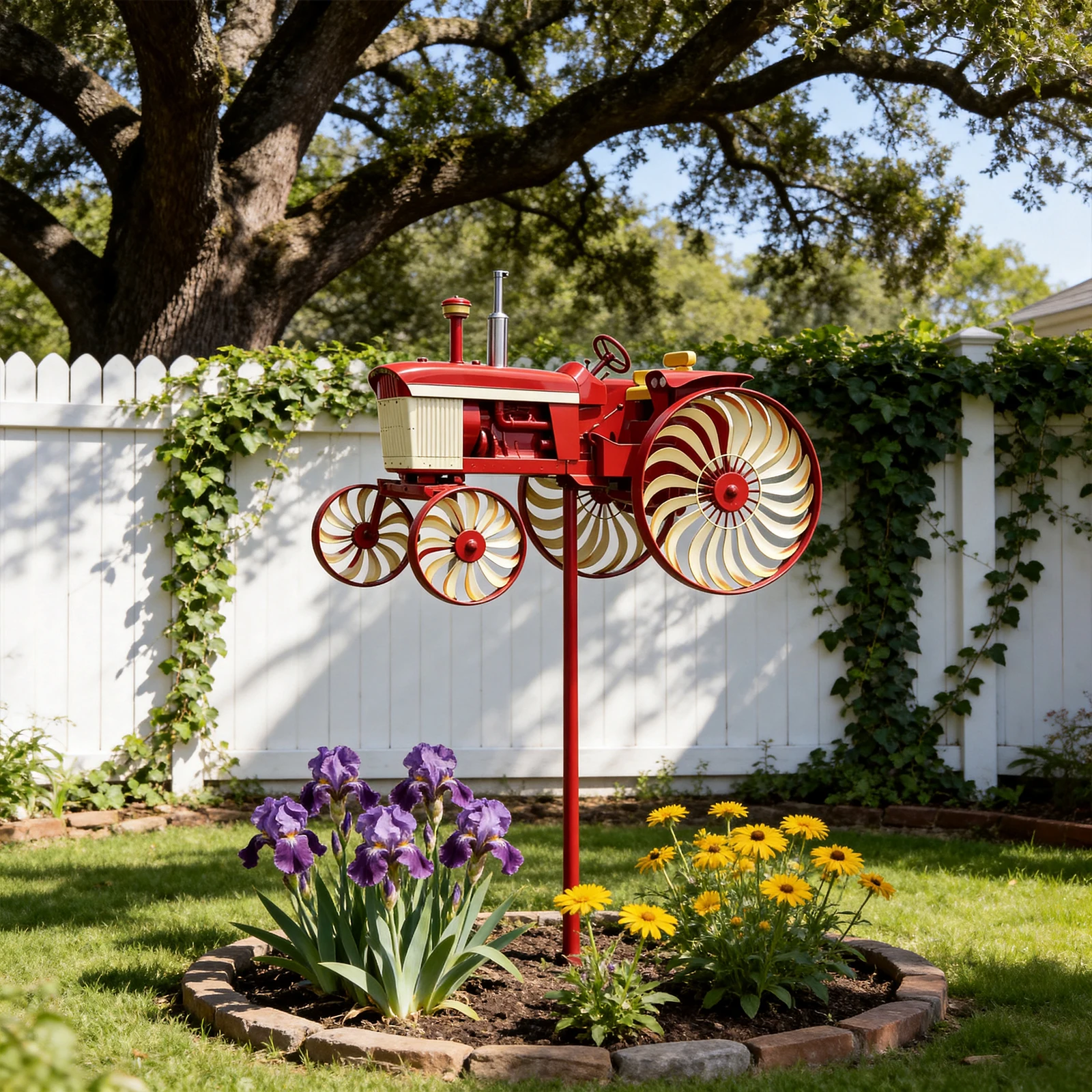 Garden Wind Spinner, Tractor Sculpture With Rotating Wheels, Decorative Tractor Windmill Stake, for Garden Yard Patio Lawn Decor