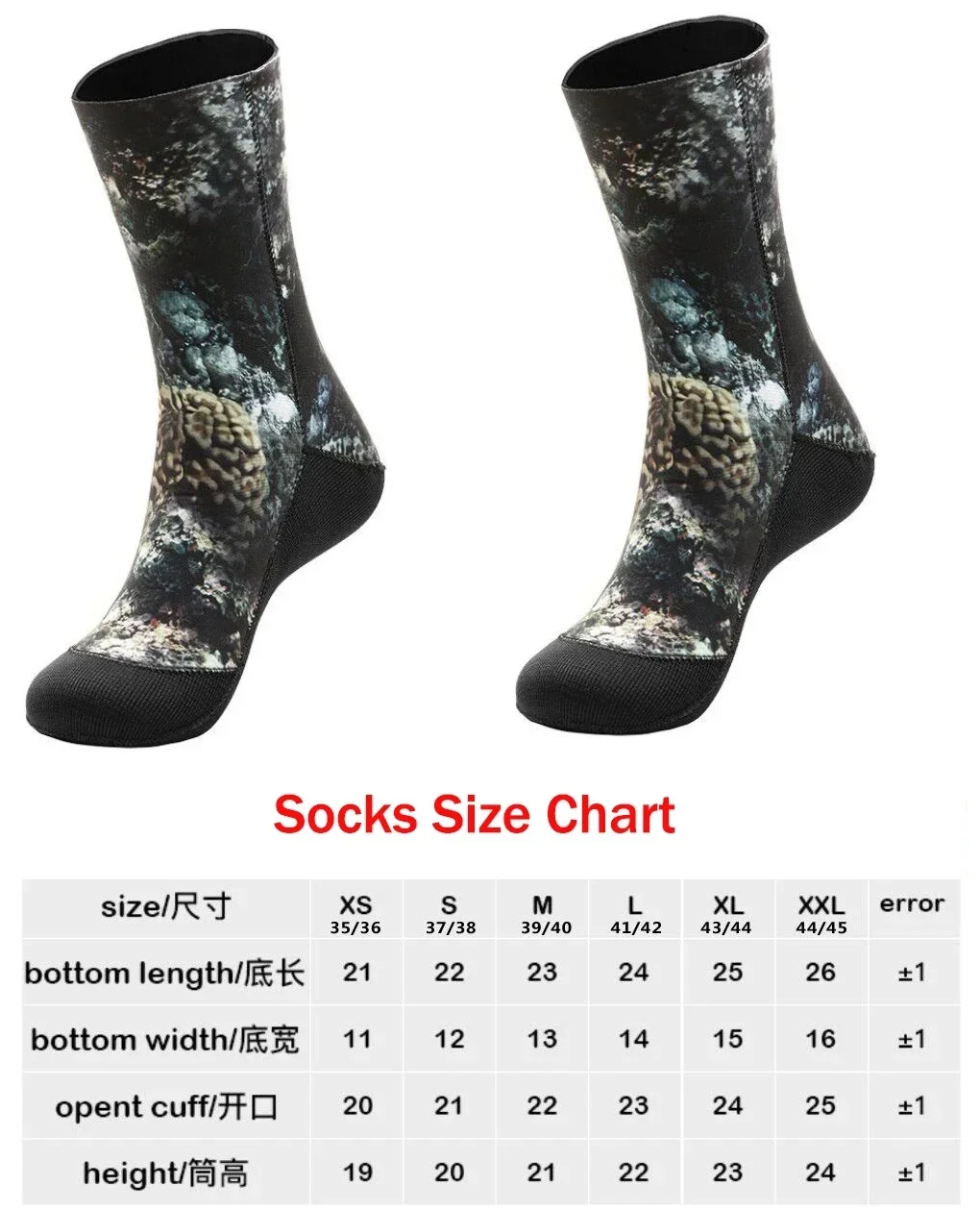 Diving Socks 5mm/3mm CR neoprene Wetsuit Shoes diving socks Camouflage Beach Swimming socks keep warm for scuba diving