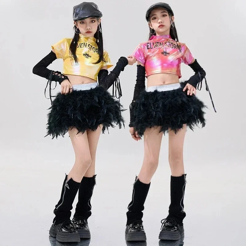 

Boys Hip Hop Shiny T-shirt Cargo Pants Girls K-pop Crop Top Street Dance Skirts Clothes Sets Child Streetwear Kids Jazz Costumes