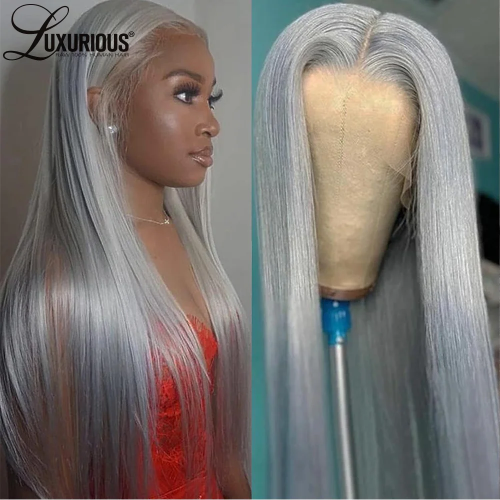 

13X4 Silver Grey Silky Straight Lace Front Wigs For Women Brazilian Human Hair Wigs Pre Plucked HD Transparent Lace Frontal Wig