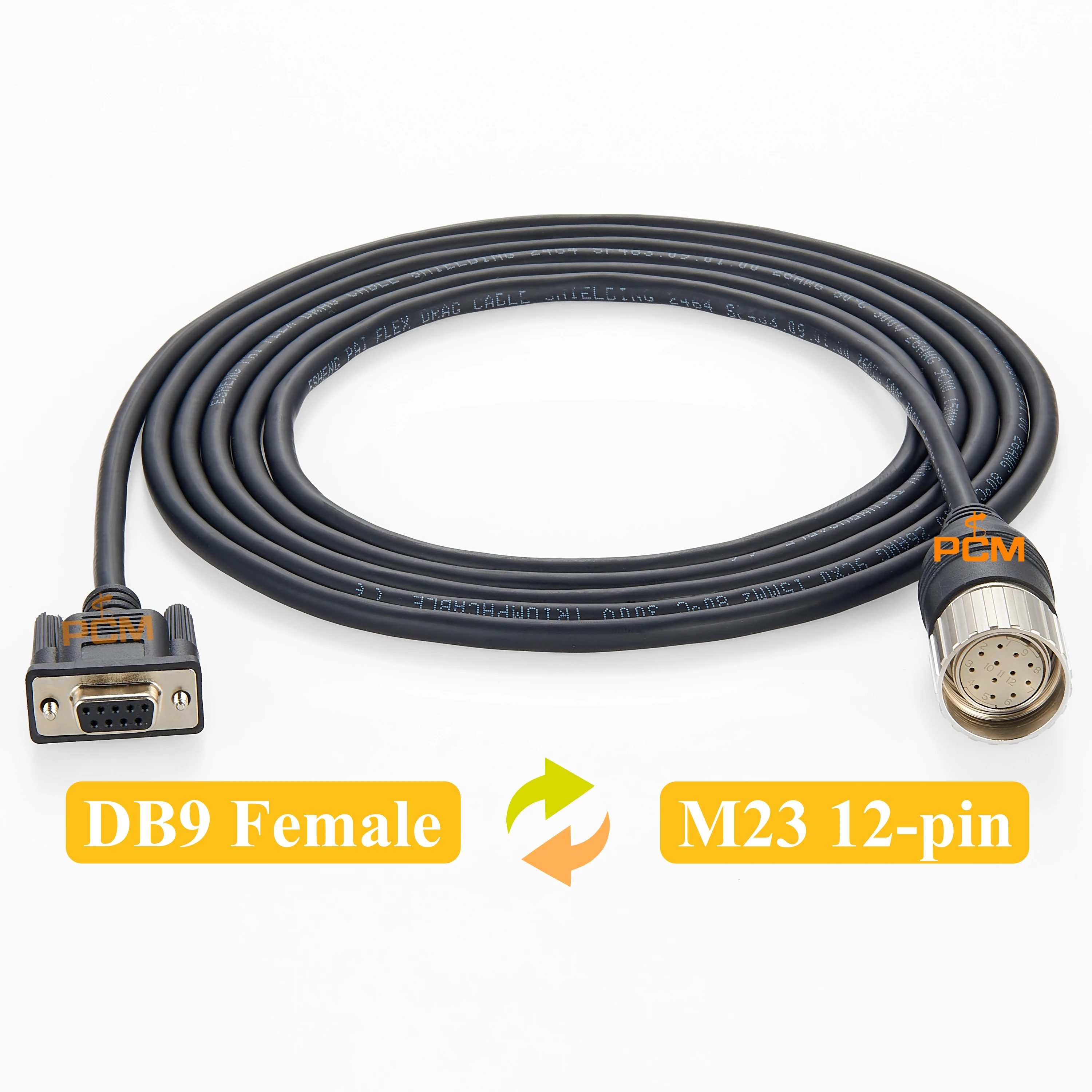 M23 12-pin to DB9 Female RS-232 Serial Data Industrial Power Signal Data Cable for Servo Motor Driver Sensor Actuator CANopen