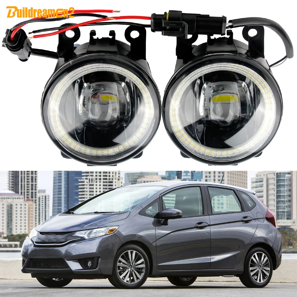 2 Pieces LED Lens Fog Light Angel Eye DRL For Honda Fit Jazz 2015-2021 30W Car Front Bumper Fog Lamp Daylight H11 12V