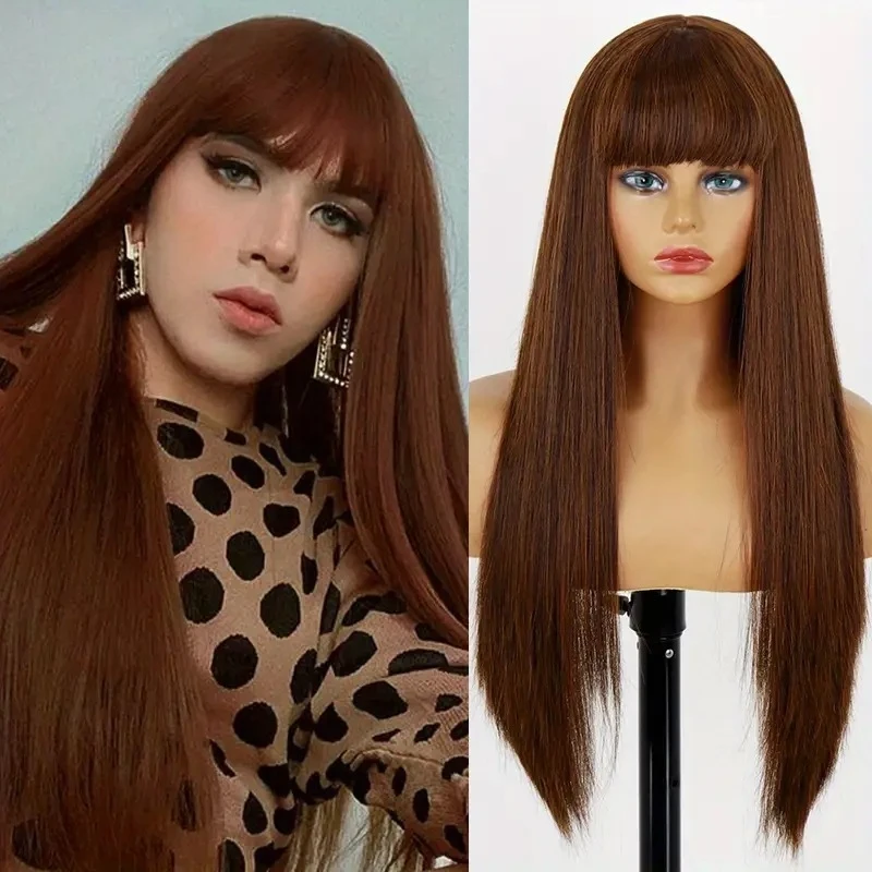 New fashion , African style with bangs, middle parting, long straight hair wig