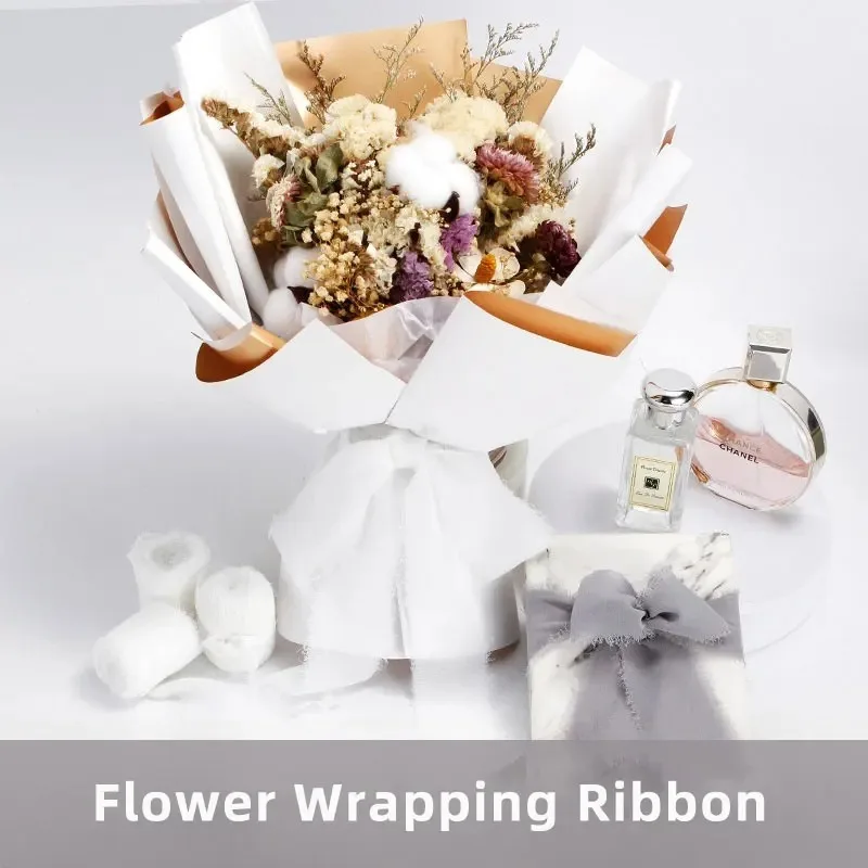 Chiffonband mit rohen Kanten, Quasten, Bändern, verwendet für Geschenk, Blumenstrauß, Kuchen, Verpackung, Dekoration, DIY, Nähen