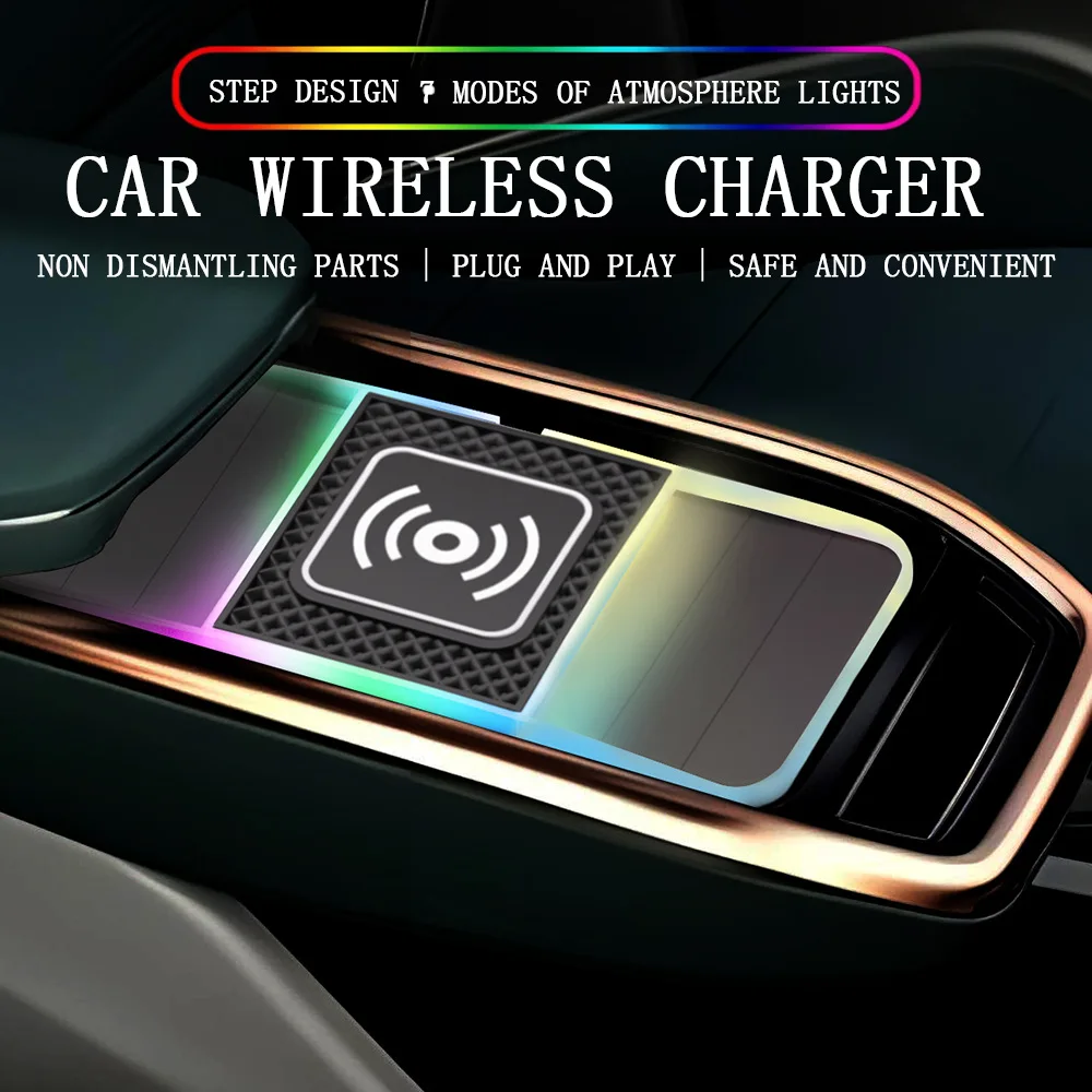 30W RGB Light Car Wireless Charger Pad for iPhone 15 14 13 12 11 Samsung S23 S22 Xiaomi Fast Wireless USB-A Phone Charging Pad