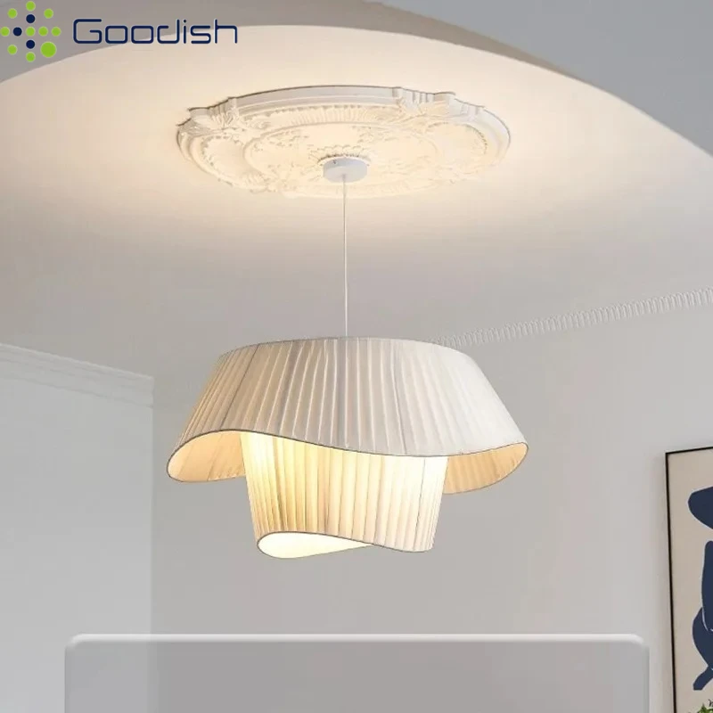 Modern Minimalist Nordic Cloth Fabric Mushroom Hat LED Pendant Lights Creative Lamps for Living Room Home Decoration Chandelier