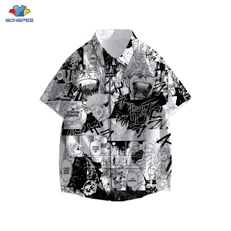 Hawaiian Shirt Anime Print Jujutsu Kaisen New Men Women Summer Beach Oversized Casual Harajuku Popular Short Sleeve Shirts Tops