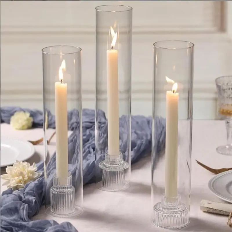 Candle Holders For Table Centerpieces-Hurricane Glass Design(3 Sets), For Taper For Taper Candles, Candlesticks