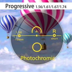 Gafas fotocromáticas progresivas para hombre y mujer, lentes graduadas ópticas UV, color gris y marrón, 1,56/1,61/1,67/1,74, 1 pieza
