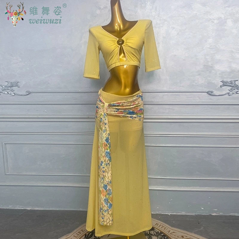 

Belly Dancing Clothing for Women's Sexy Half Sleeve Top+Sexy Split Long Skirt 2pcs Adults Oriental Dance Performance Costume