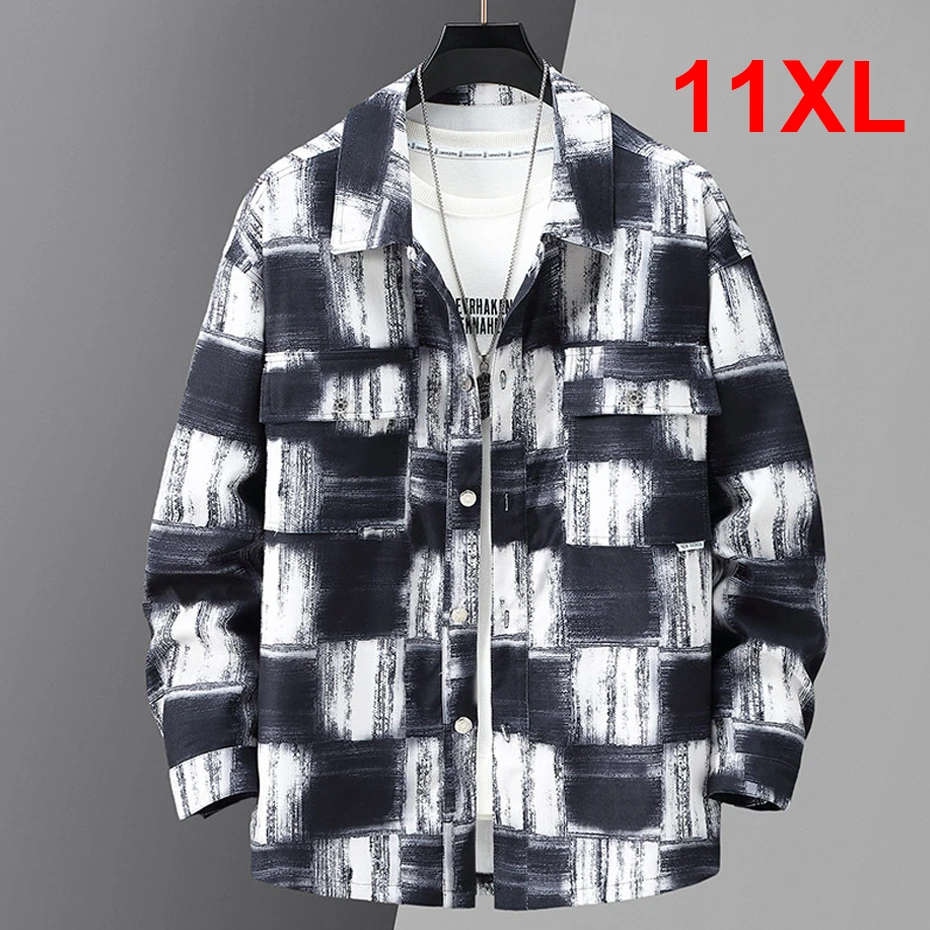 

Plaid Jacket Men Plus Size 10XL 11XL Coats Jackets Spring Autumn Button Jacket Male Big Size 10XL Outerwear Vintage Casual