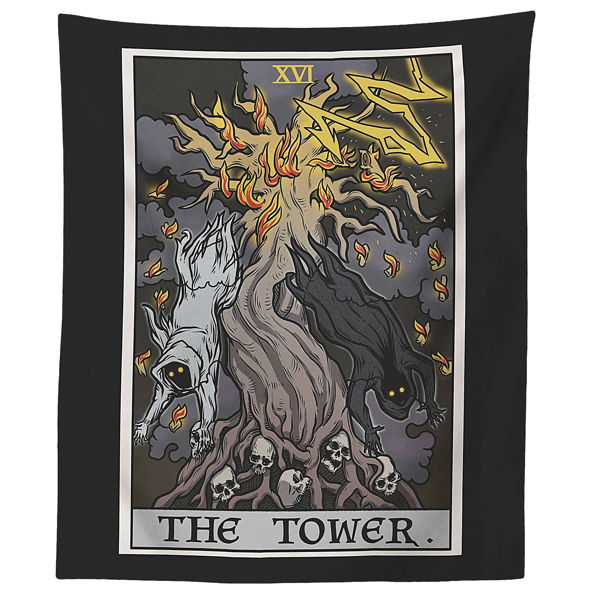 VIKAMA Tarot Tower Tapestry Dark Gothic Wall Decoration Living Room Meditation Room Destruction and Rebirth Room Decoration