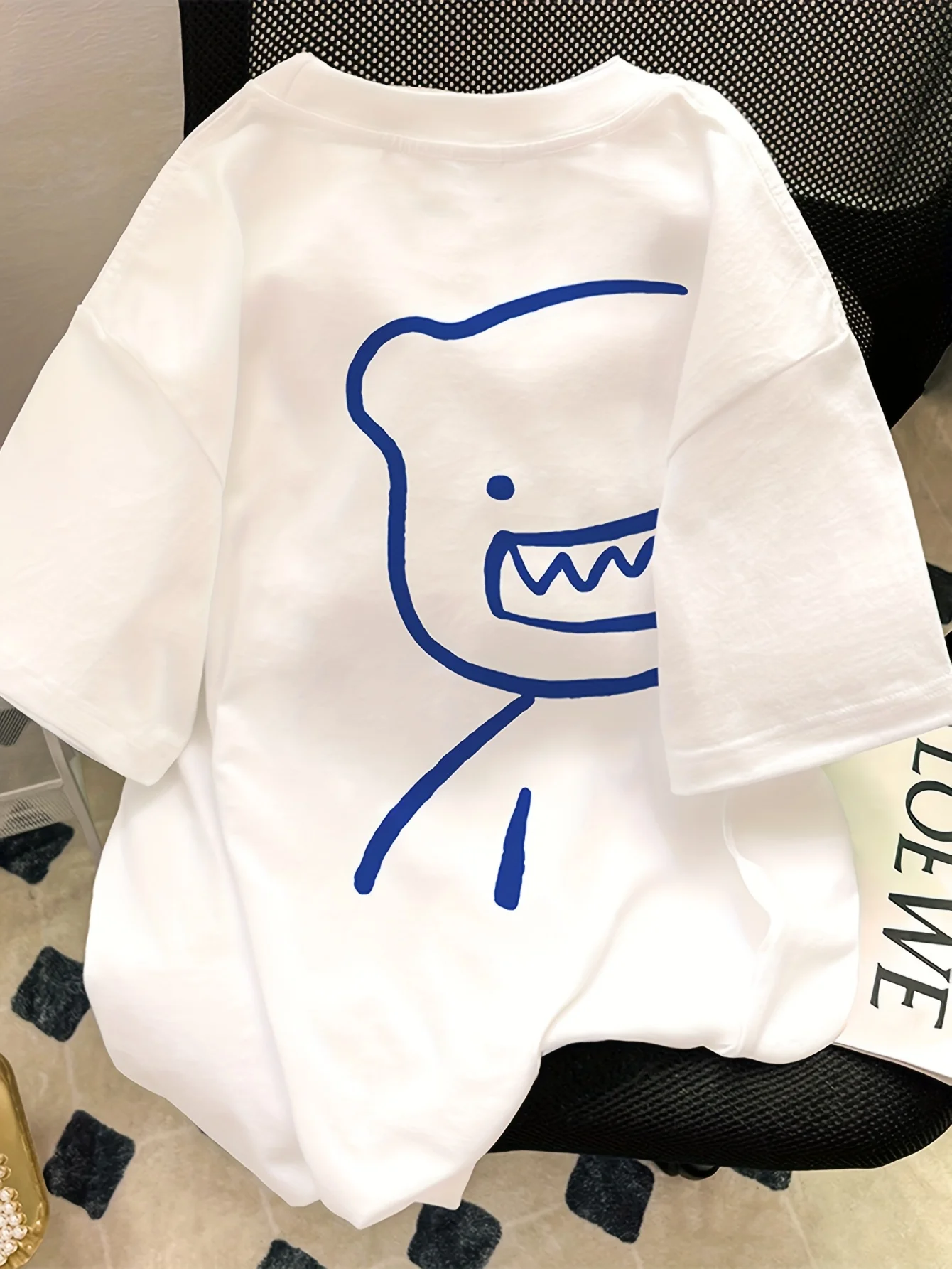 

Pure Cotton Bear 2024 New Short Sleeved T-shirt Men's White Cartoon Korean Edition Large Loose Interior Round Neck Top