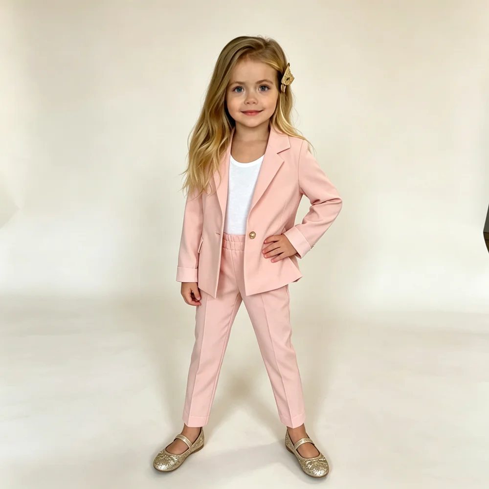 Girl Solid Blazer Pants Suit Set Fashion Formal Costume For Birthday Party Photoshoot Wedding Daily Casual Kids Outfit 2 Piece