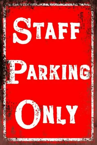 Staff Parking Only Red Information Vintage style retro sign, office work carpark