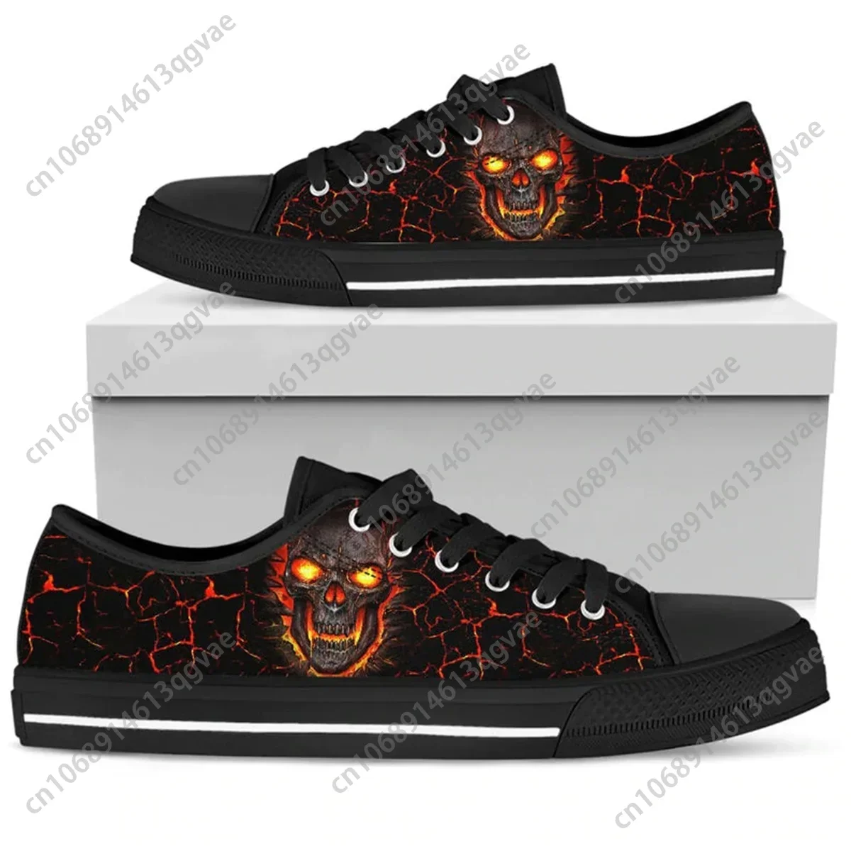 Black Magma Skull Art Low Top Sneakers Mens Womens Teenager High Quality Canvas Sneaker Couple Shoes Custom Personalized Shoe