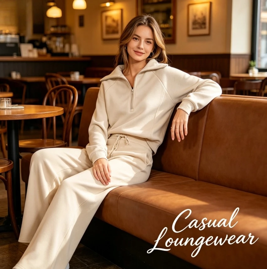 

Fashion 2-Piece Tracksuit for Women Soft Fleece Lined Sweatshirt with Flowy Trousers for Outdoor Jogging & Travel