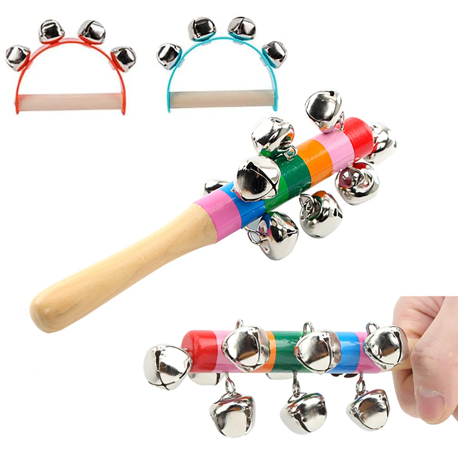 Newborn Sand Hammer Ringing Bell Early Education Puzzle Hand Bell Baby Grasp Training Toy Wooden