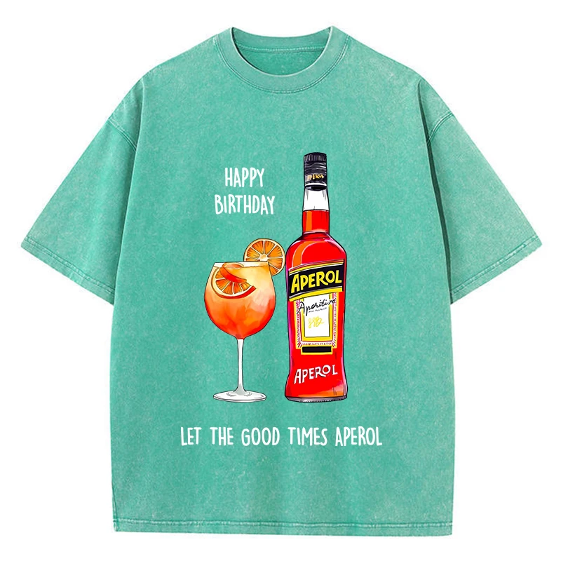 Casual Womans Acid Wash T-Shirts Aperol Spritz Prints Tops Distressed Crewneck Oversize Cotton Tee Shirts Trend Female Clothes