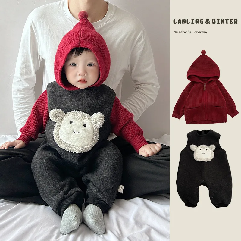 somenie-子供服-ベビー-秋冬-フリースストラップ-カバーオール-登山スーツ-子供用-レッド-フード付きセーター-お出かけ用