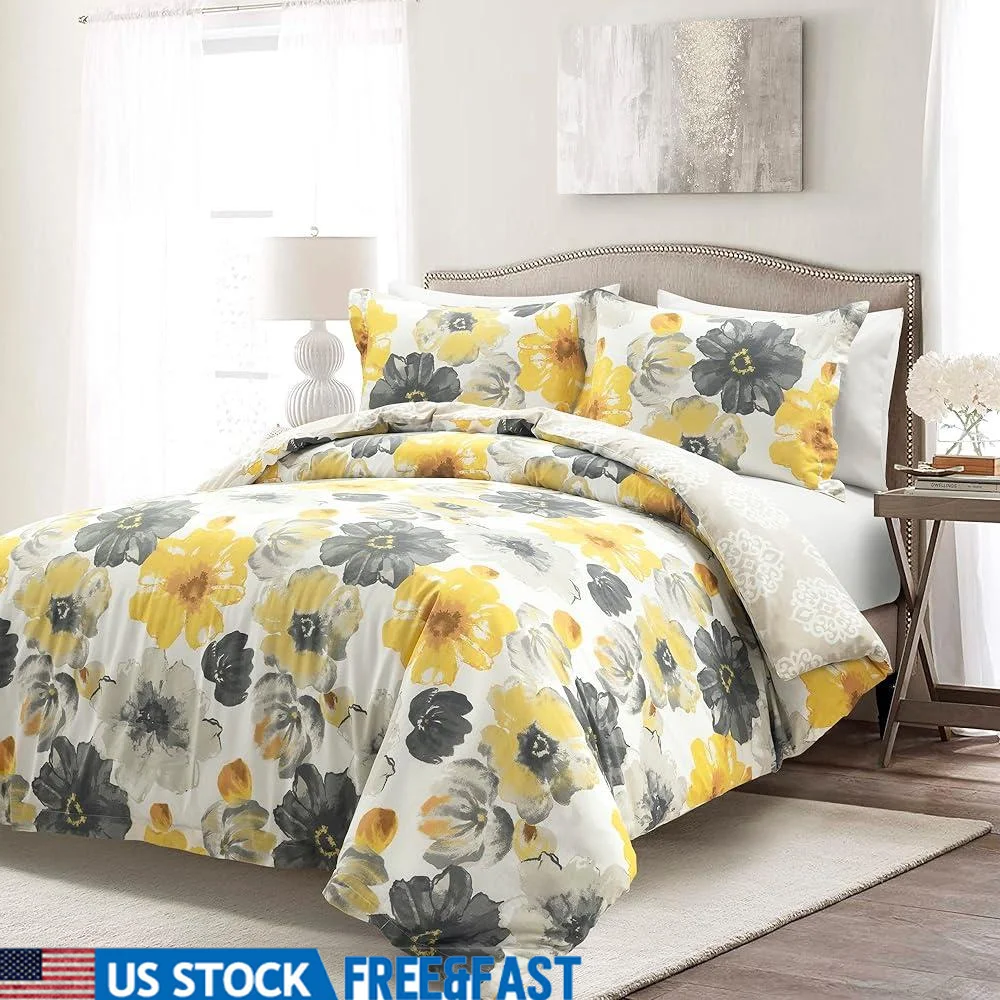 

Reversible Cotton Duvet Cover Set Floral Pattern Full Queen 3 Piece Bedding Set Stylish Comfortable Home Decor