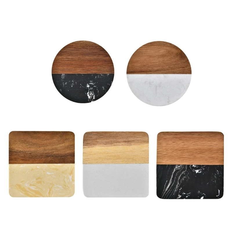 Marble Splicing Acacia Insulation Pads Tea Cups Coffee Placemats Round Square for Kitchen Table