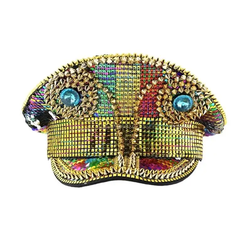 

Trendy Gemstones Embellished Sailors Hat Stylish Casual Hat Outdoor Unique Hat