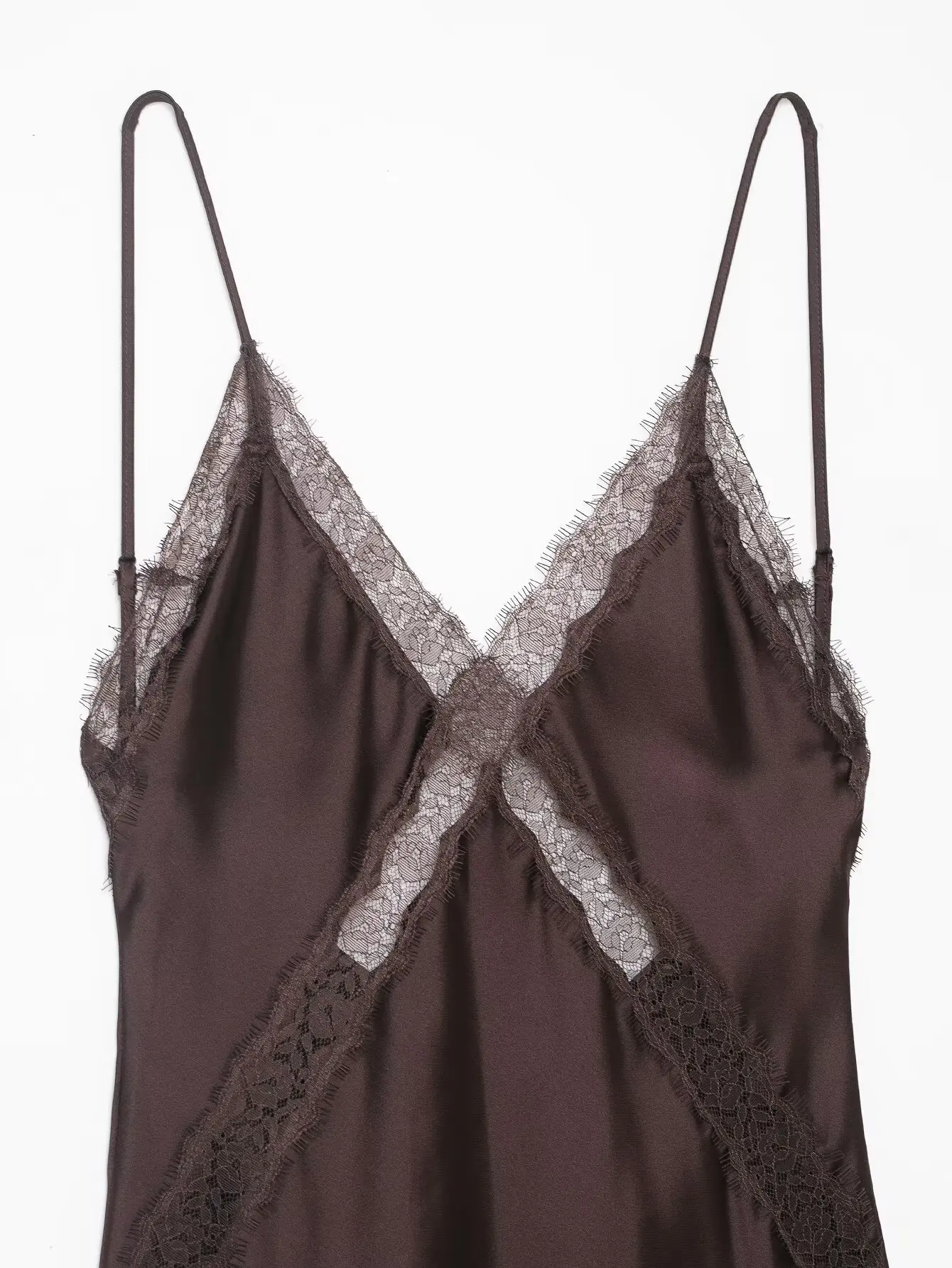 Abito patchwork in pizzo da donna Elegante abito midi in raso di seta Abito lungo slim fit a vita alta femminile Abito con cinturino per spaghetti