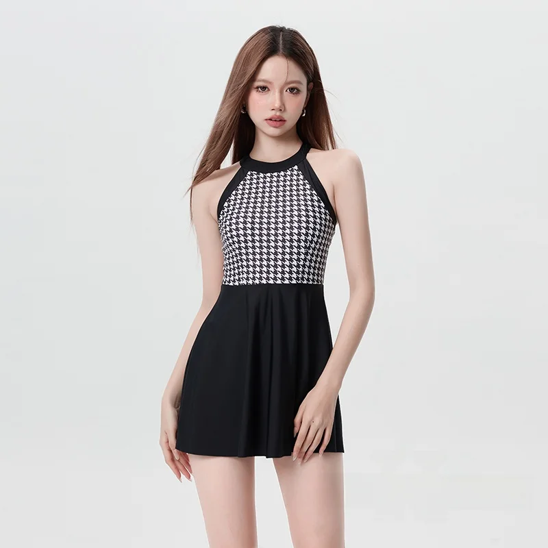 

Women's One-Piece Swimsuit Thermal Spring Sle Conceal Belly Small Chest Student Slimming Skirt Design Bal Conservative